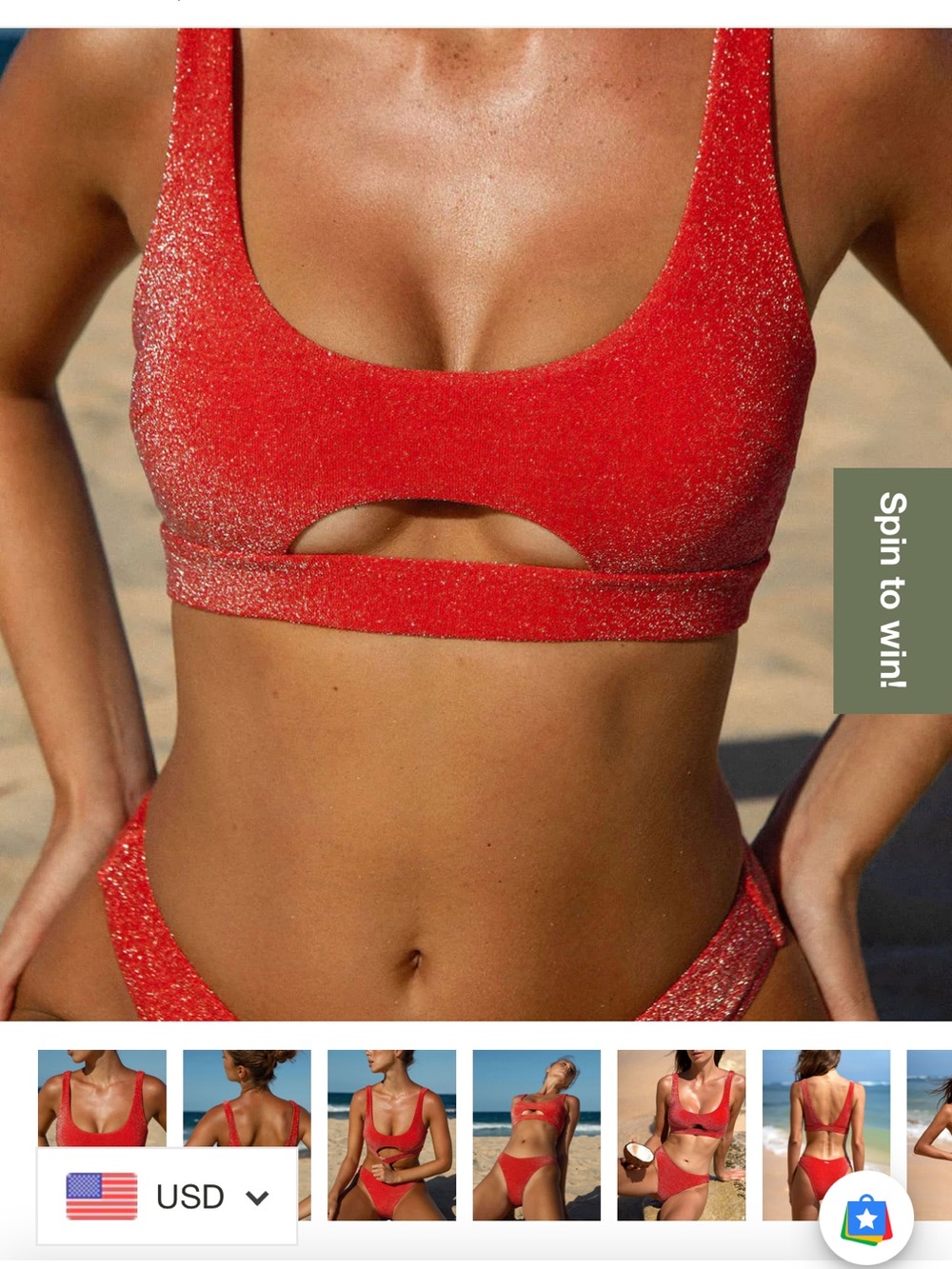 Red Shimmer Cutout Bikini TOP ONLY Medium - Women Swim Bikini - Picture 4 of 5